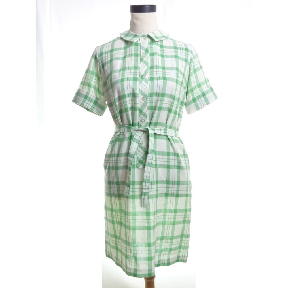 Vintage Green Plaid Shirt Dress